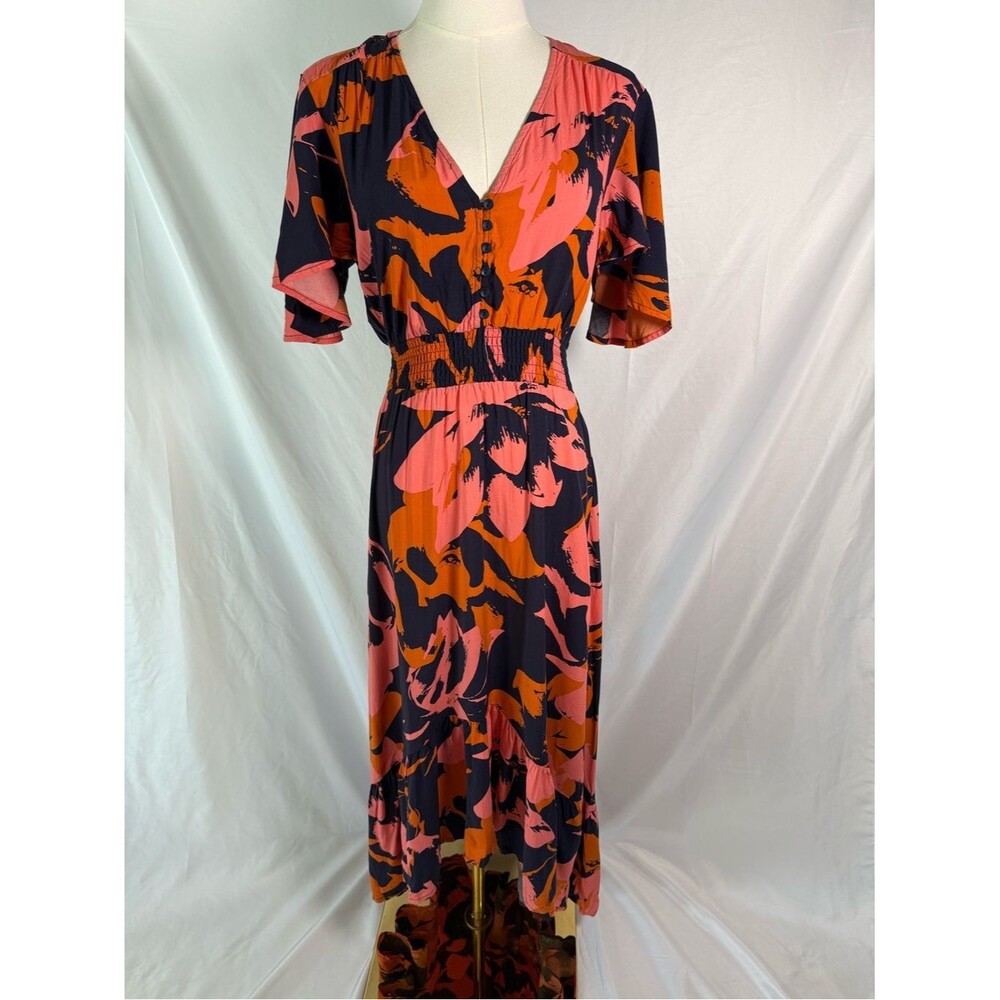 Abel the Label Anthropologie Clare Floral High Low Midi Dress XS Smocked Waist